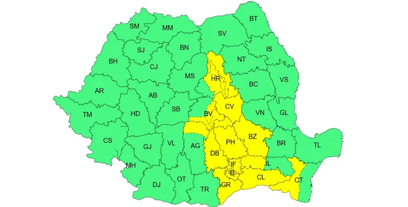 ANM a emis cod galben de furtuni și ploi torențiale. Zonele vizate și prognoza pentru București